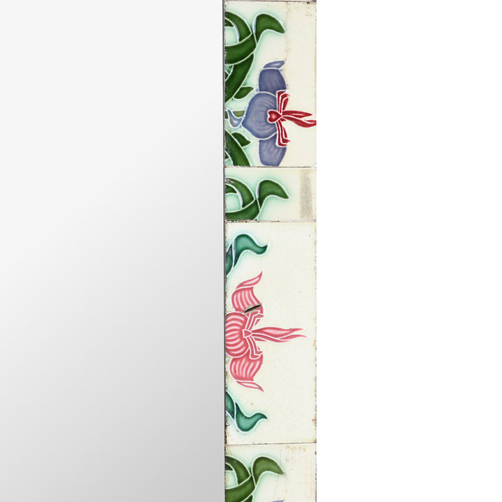 Frame detail of an Art Deco Peranakan Ceramic Tile Mirror - Majolica Style | Indigo Antiques