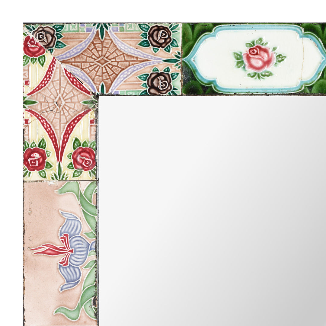 Corner Detail From Mirror Made From Old Japanese Ceramic Tiles | Indigo Antiques