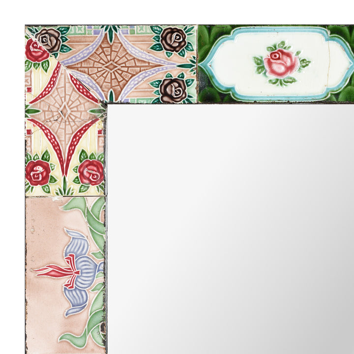 Corner Detail From Mirror Made From Old Japanese Ceramic Tiles | Indigo Antiques