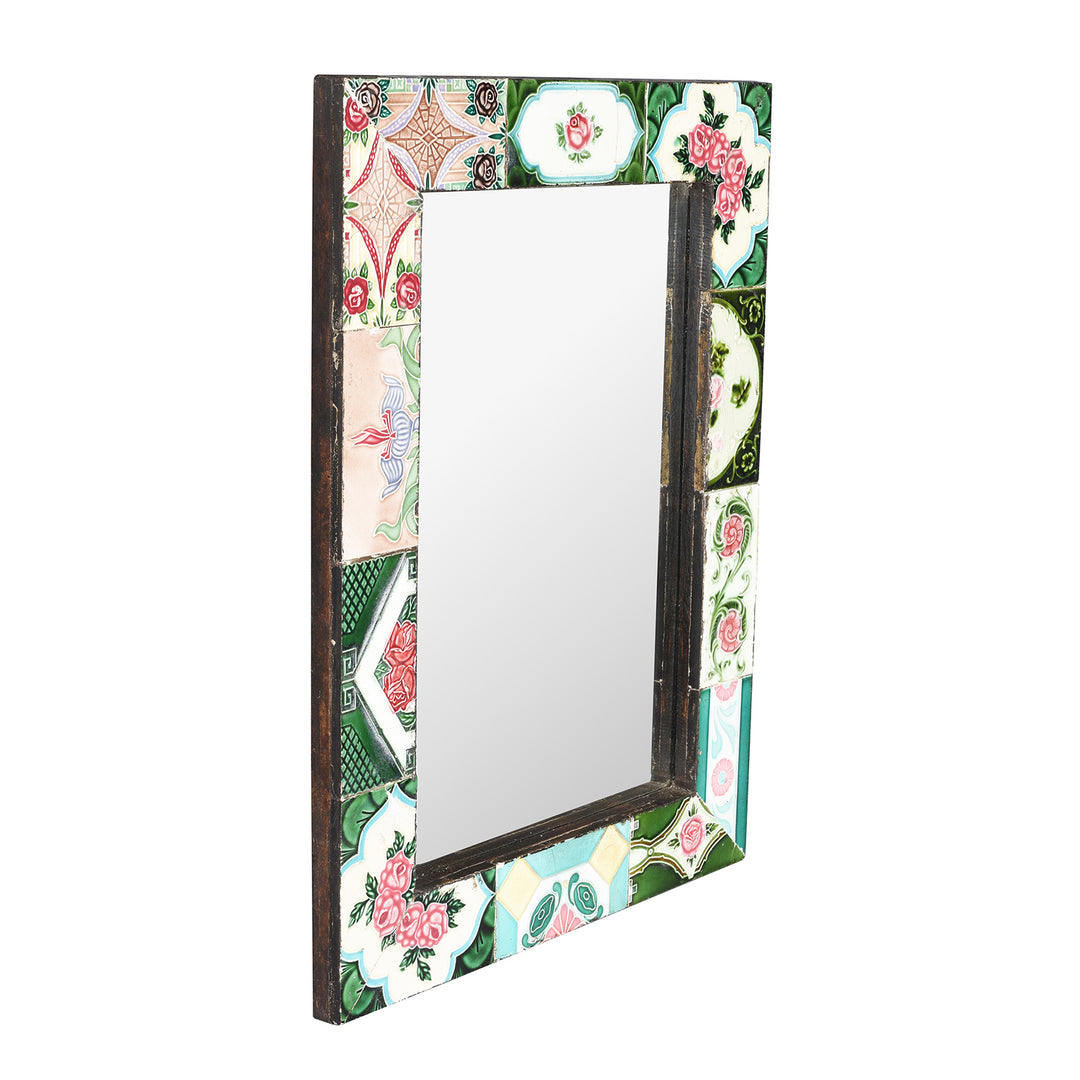 Angled View Of Mirror Made From Old Japanese Ceramic Tiles | Indigo Antiques