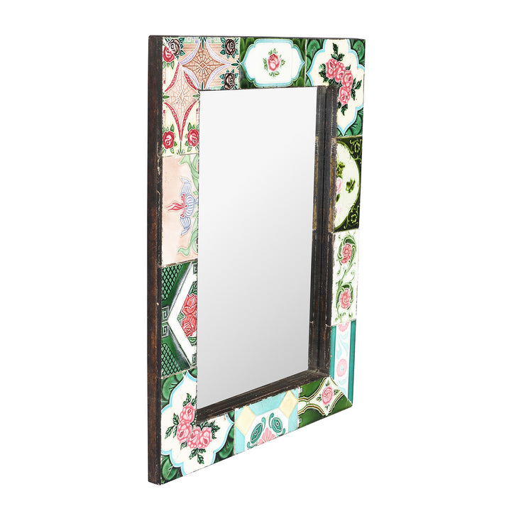 Angled View Of Mirror Made From Old Japanese Ceramic Tiles | Indigo Antiques
