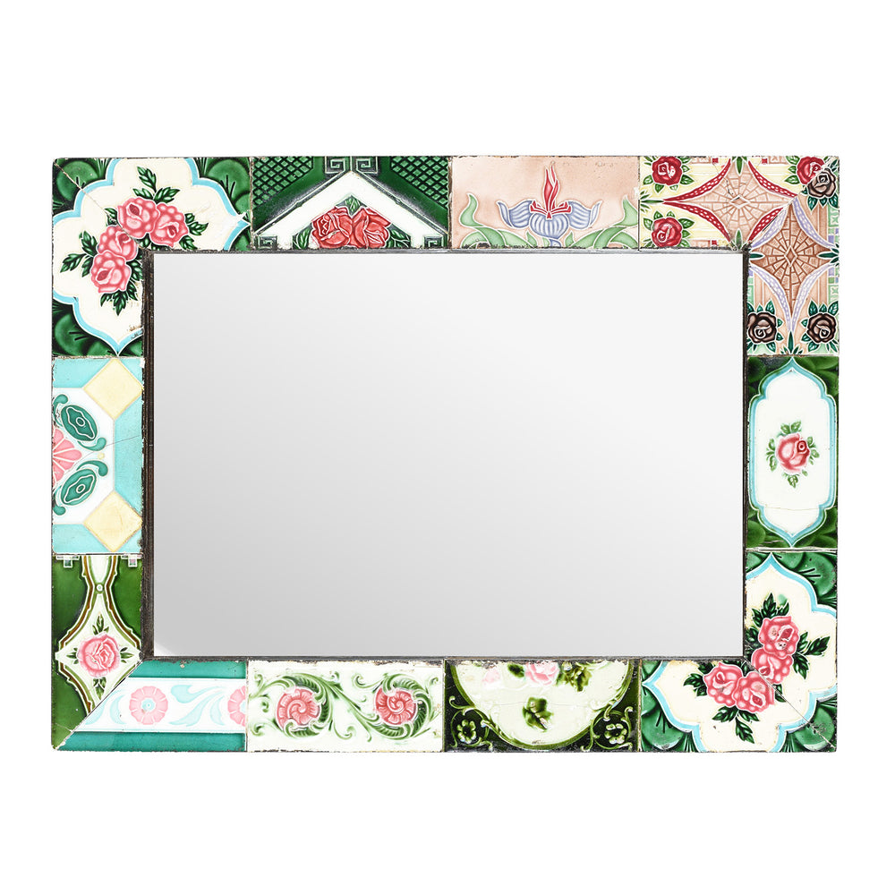 Landscape View Of Mirror Made From Old Japanese Ceramic Tiles | Indigo Antiques