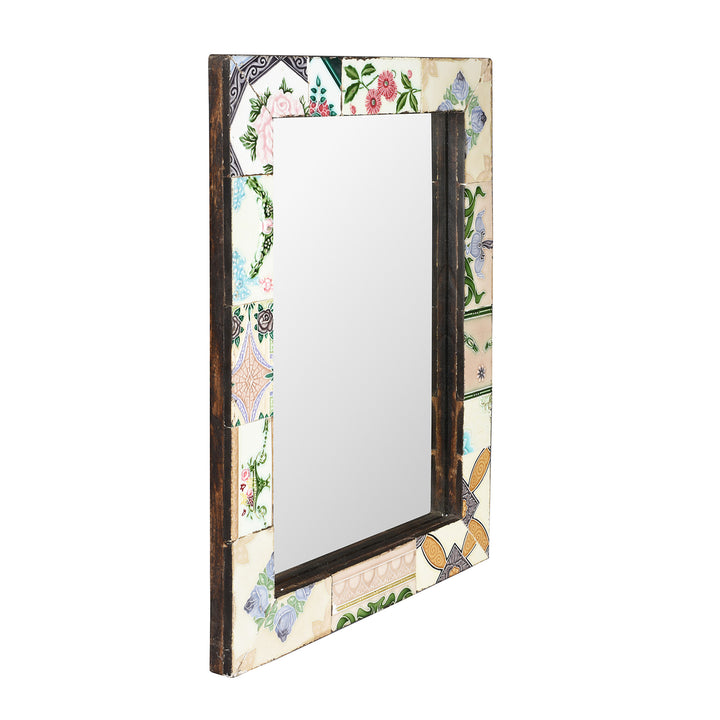 Angled VIew Of Vintage Mirror Made From Old Japanese Ceramic Tiles | Indigo Antiques