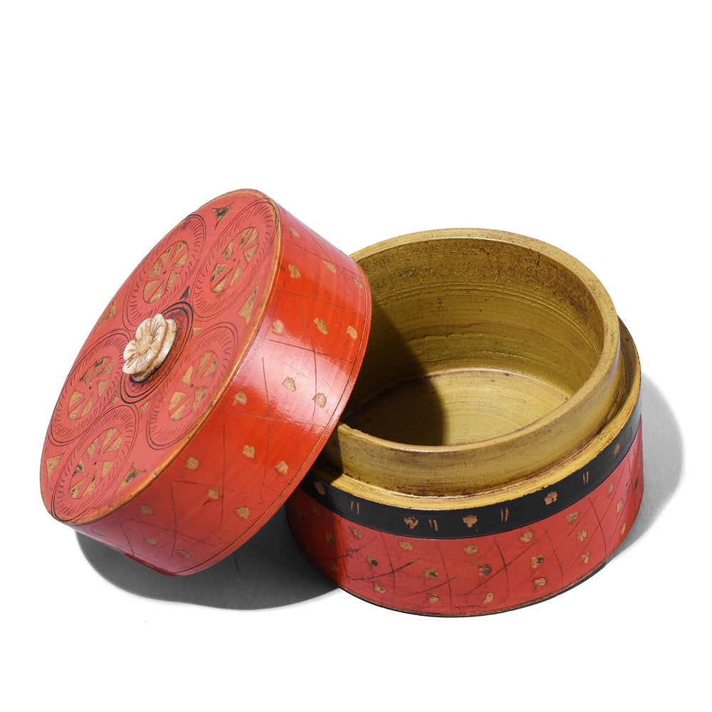 Inside Of Old Scratchwork Indian Lacquer Pot From Rajasthan | Indigo Antiques