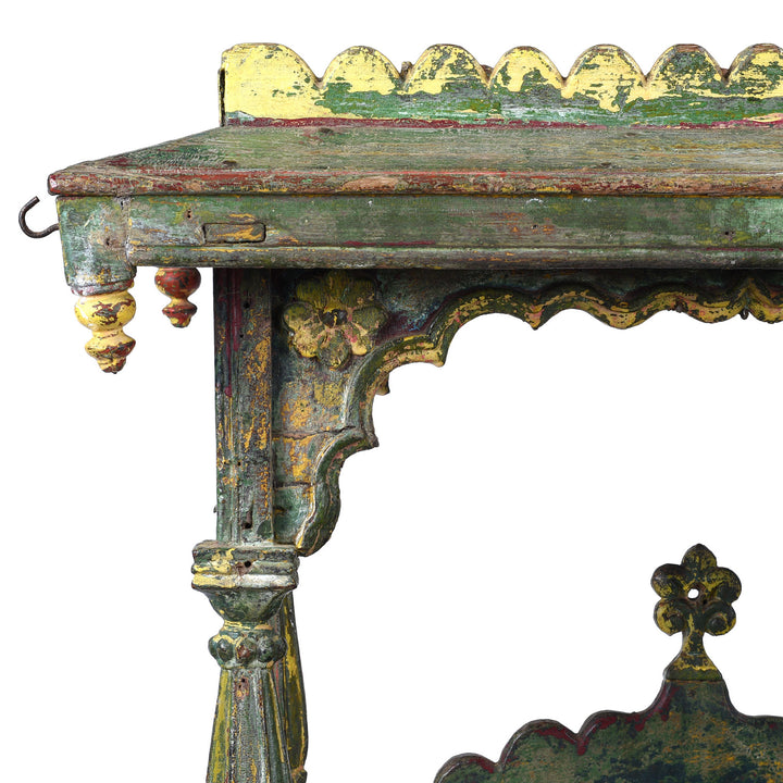 Corner Detail From Antique Indian Painted Teak Singhasan | Indigo Antiques