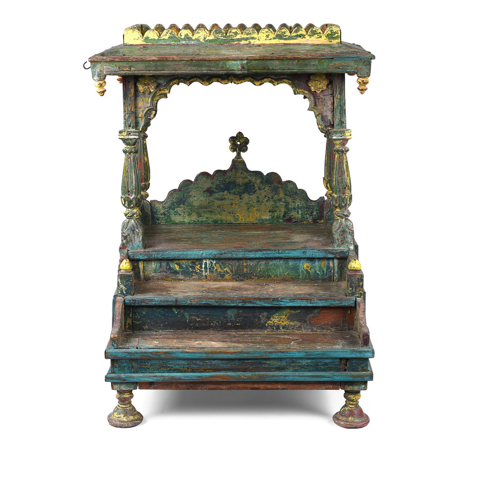 Antique Indian Painted Teak Singhasan | Indigo Antiques
