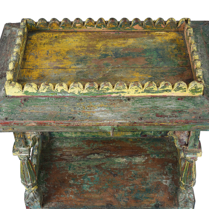Top Down VIew Of Antique Indian Painted Teak Singhasan | Indigo Antiques
