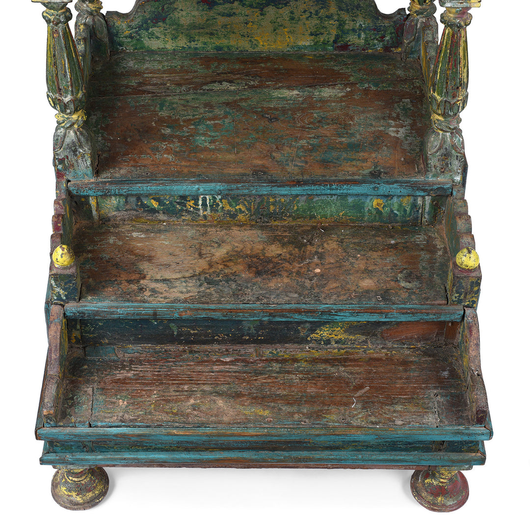 Stairs Detail From Antique Indian Painted Teak Singhasan | Indigo Antiques