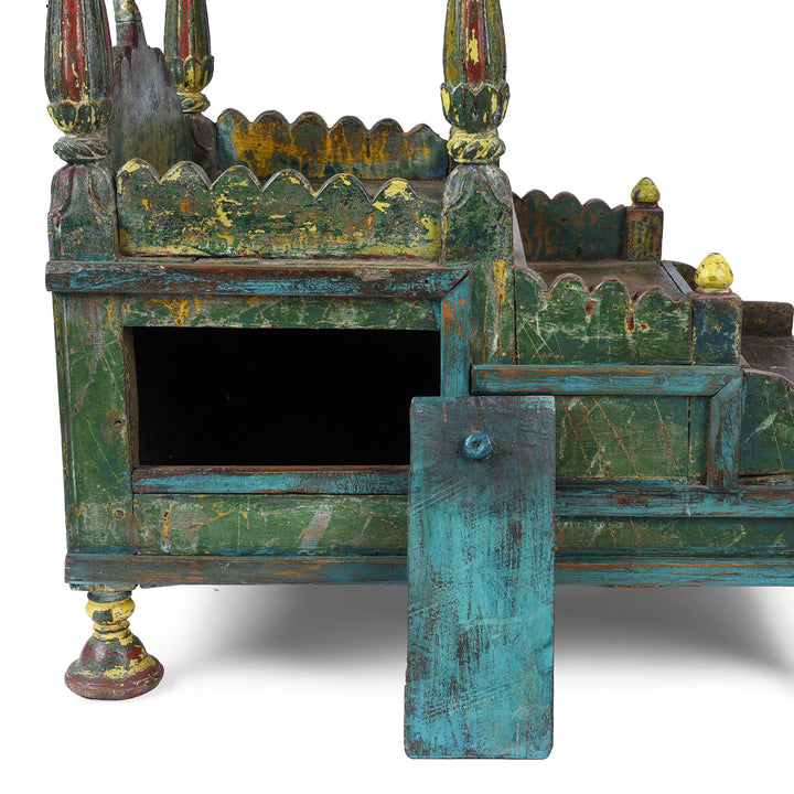 Compartment Detail From Antique Indian Painted Teak Singhasan | Indigo Antiques