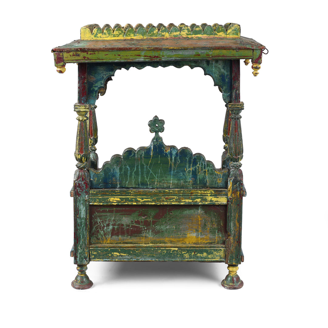 Back Of Antique Indian Painted Teak Singhasan | Indigo Antiques