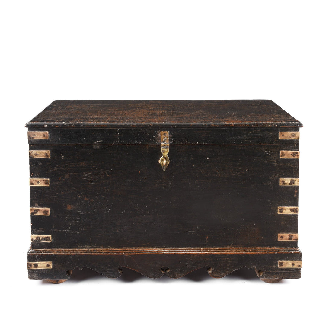 Antique Brass Bound Black Teak Military Chest | Indigo Antiques