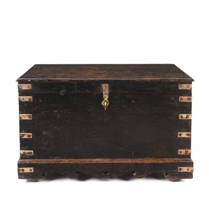 Antique Brass Bound Black Teak Military Chest | Indigo Antiques