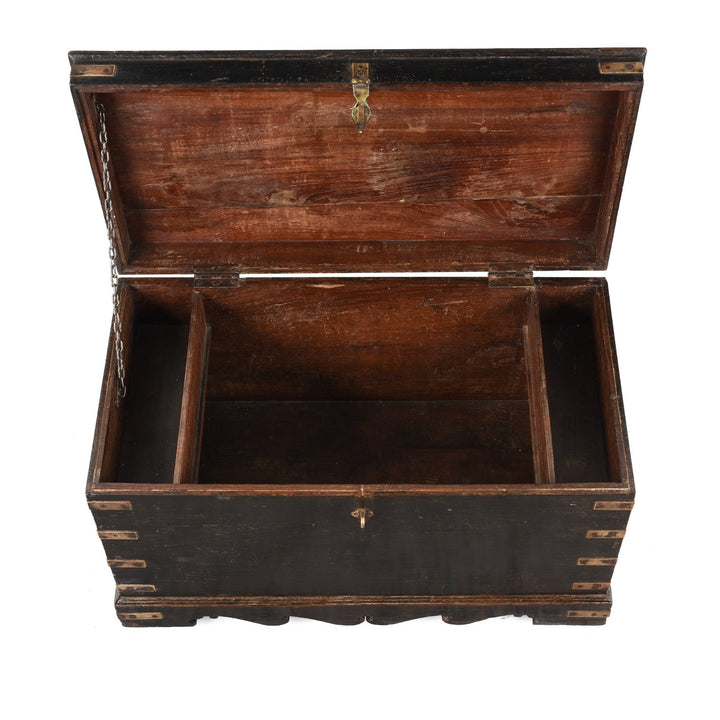 Interior Of Antique Brass Bound Black Teak Military Chest | Indigo Antiques