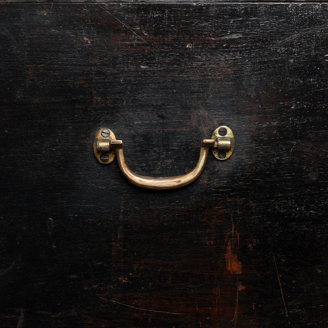 Handle Detail From Antique Brass Bound Black Teak Military Chest | Indigo Antiques