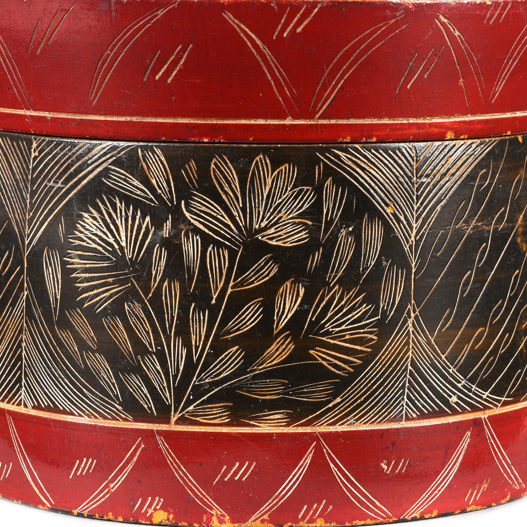 Detail From Antique Scratchwork Lacquer Pot From Kutch  | Indigo Antiques