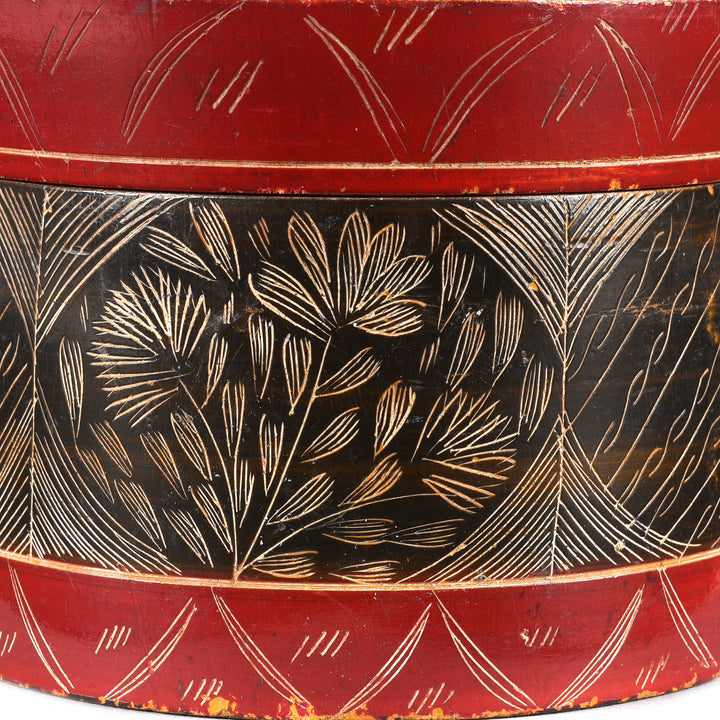 Detail From Antique Scratchwork Lacquer Pot From Kutch  | Indigo Antiques