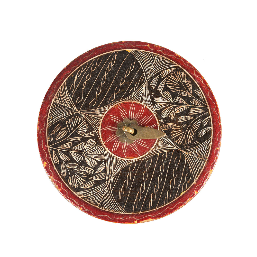 Top Down View Of Antique Scratchwork Lacquer Pot From Kutch  | Indigo Antiques