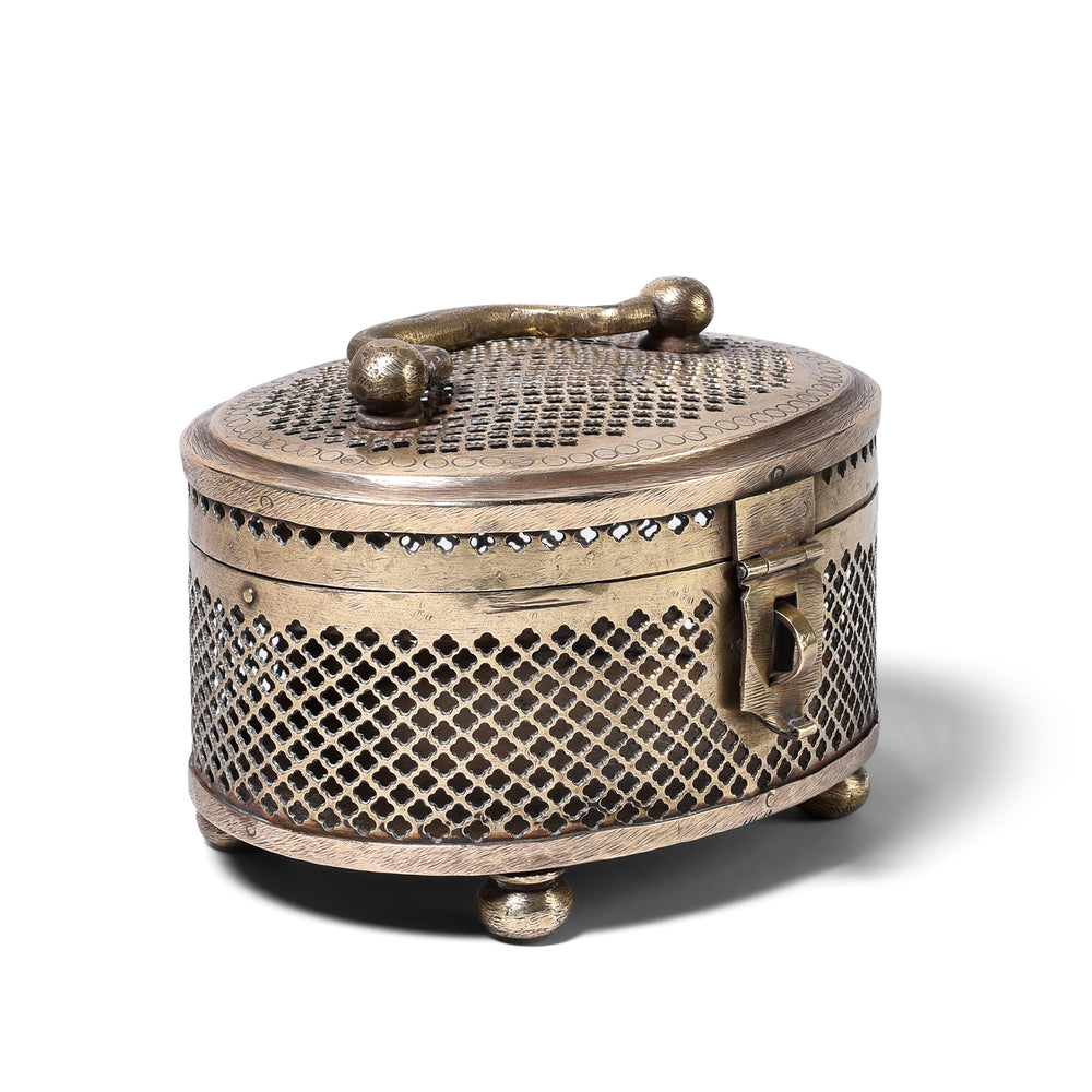 Antique Brass Jali Work Paan Box From Rajasthan | Indigo Antiques
