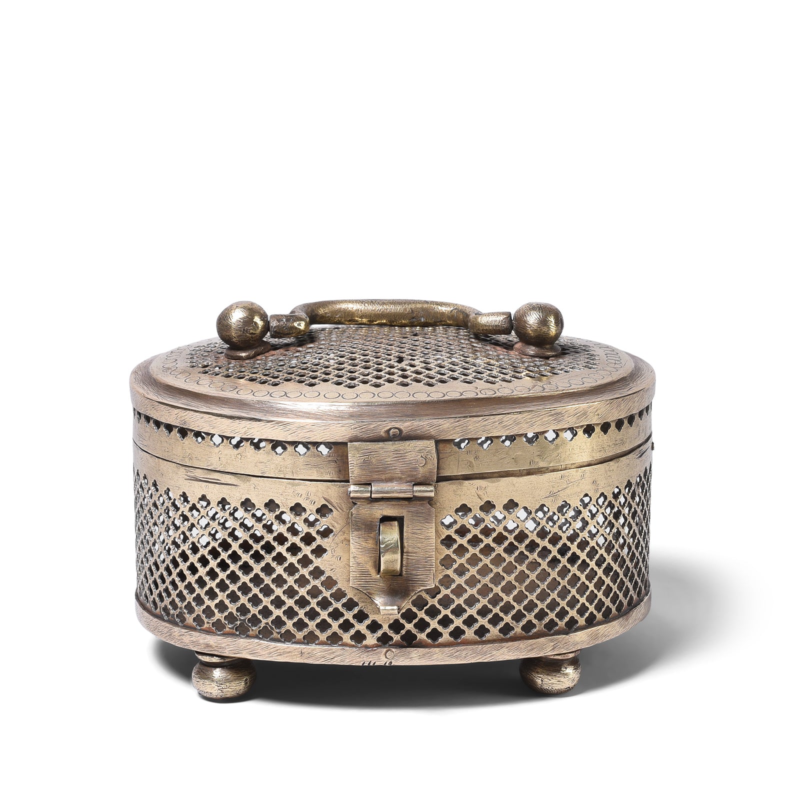 Antique Brass Jali Work Paan Box From Rajasthan | Indigo Antiques