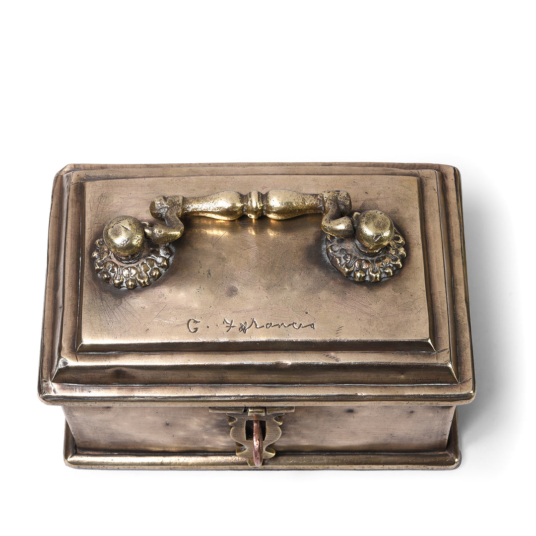 Top Down View Of Antique Brass Paan Box From Rajasthan | Indigo Antiques