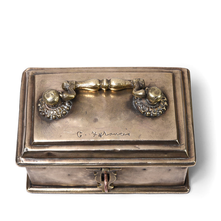 Top Down View Of Antique Brass Paan Box From Rajasthan | Indigo Antiques