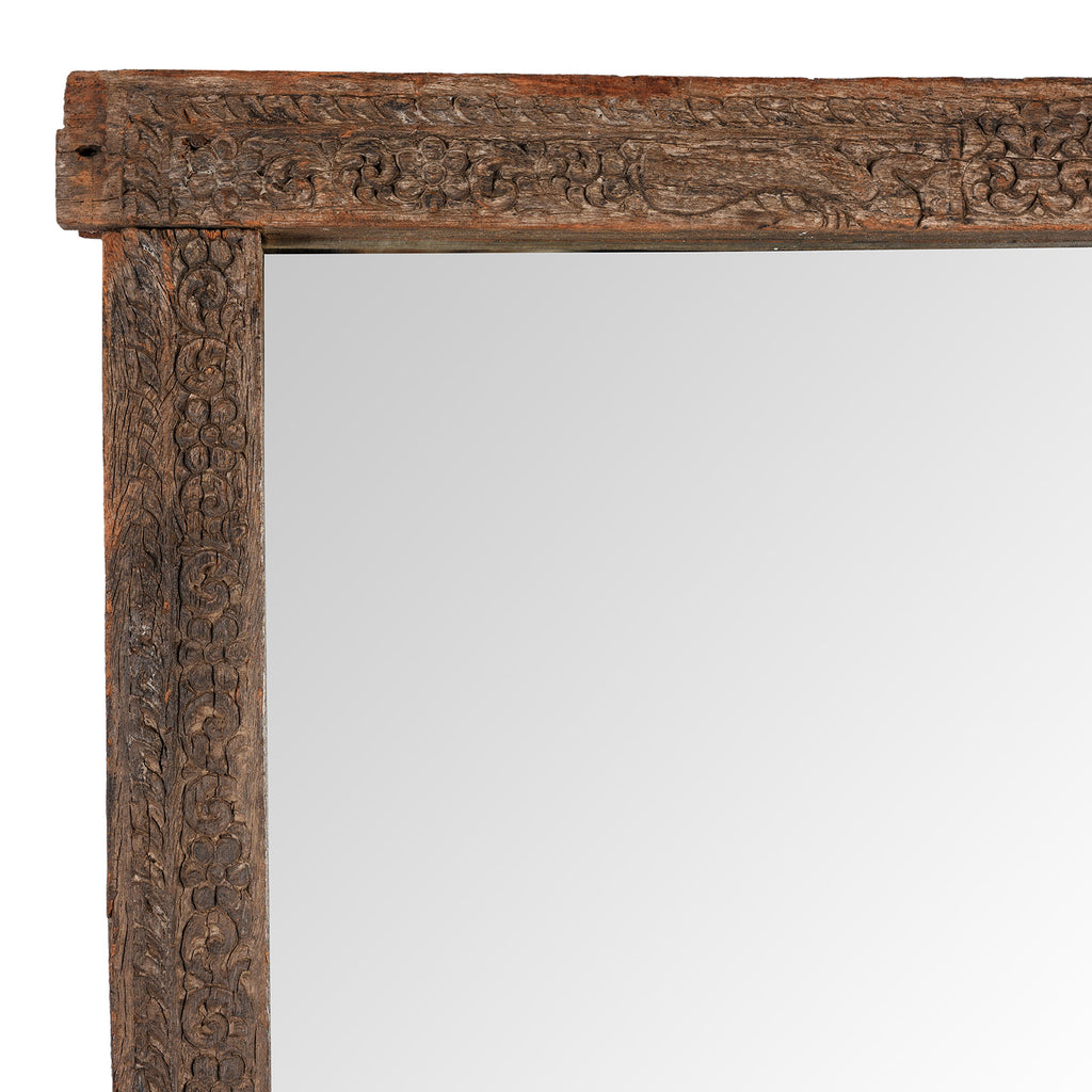 Old Carved Teak Mirror From Shekhawati - 19th Century
