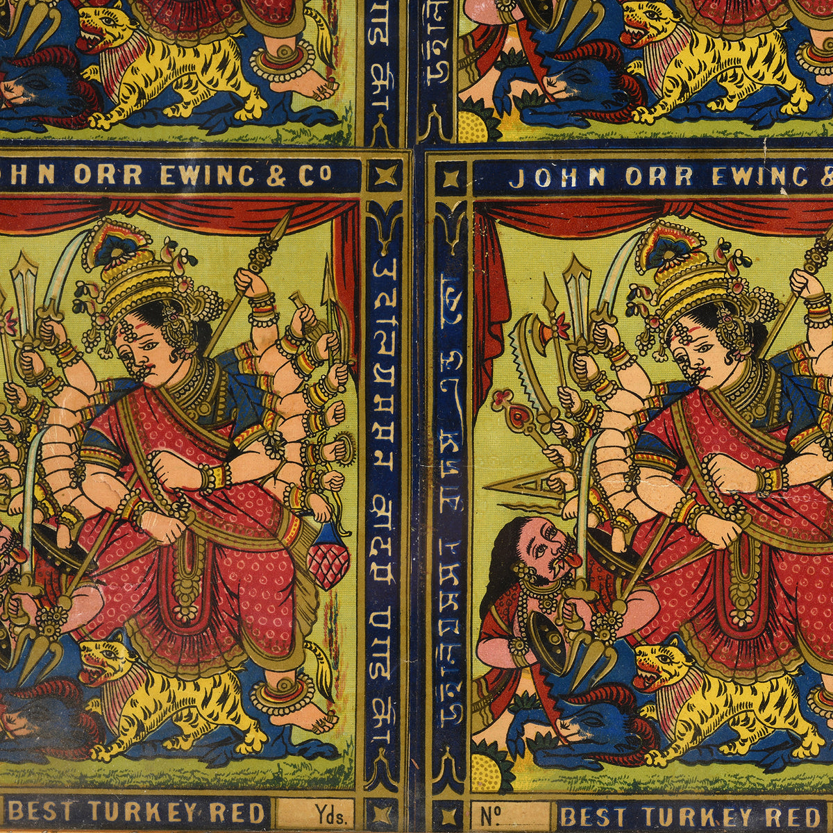 Framed 'John Orr Ewing & Co' Cotton Bale Advertising Chromolithograph Label - Featuring Durga | Indigo Antiques
