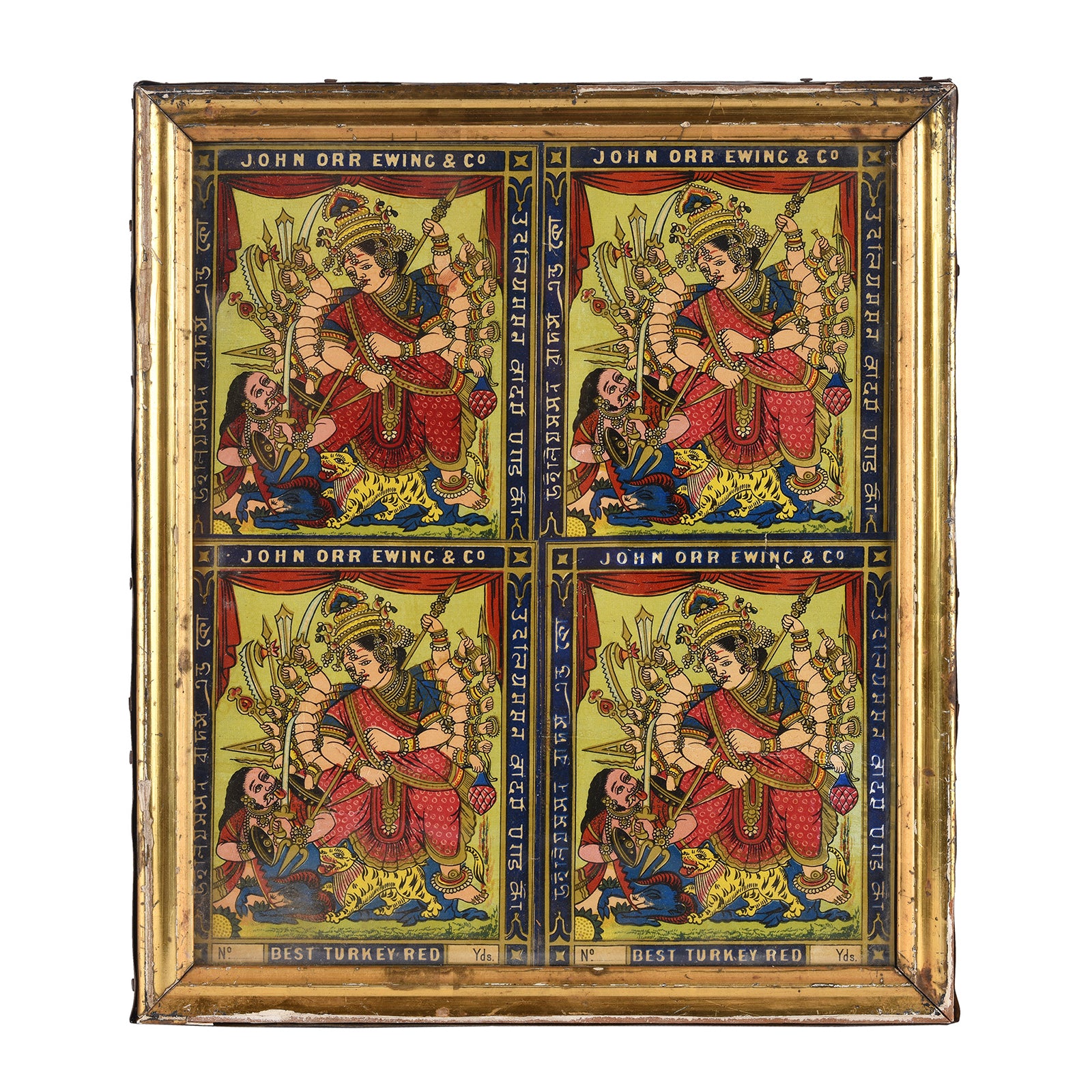 Framed 'John Orr Ewing & Co' Cotton Bale Advertising Chromolithograph Label - Featuring Durga | Indigo Antiques