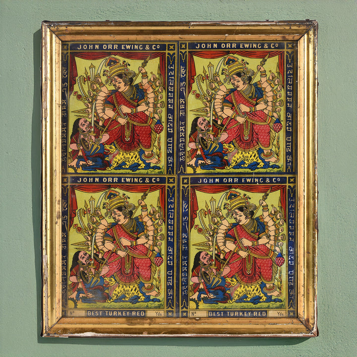 Framed 'John Orr Ewing & Co' Cotton Bale Advertising Chromolithograph Label - Featuring Durga | Indigo Antiques