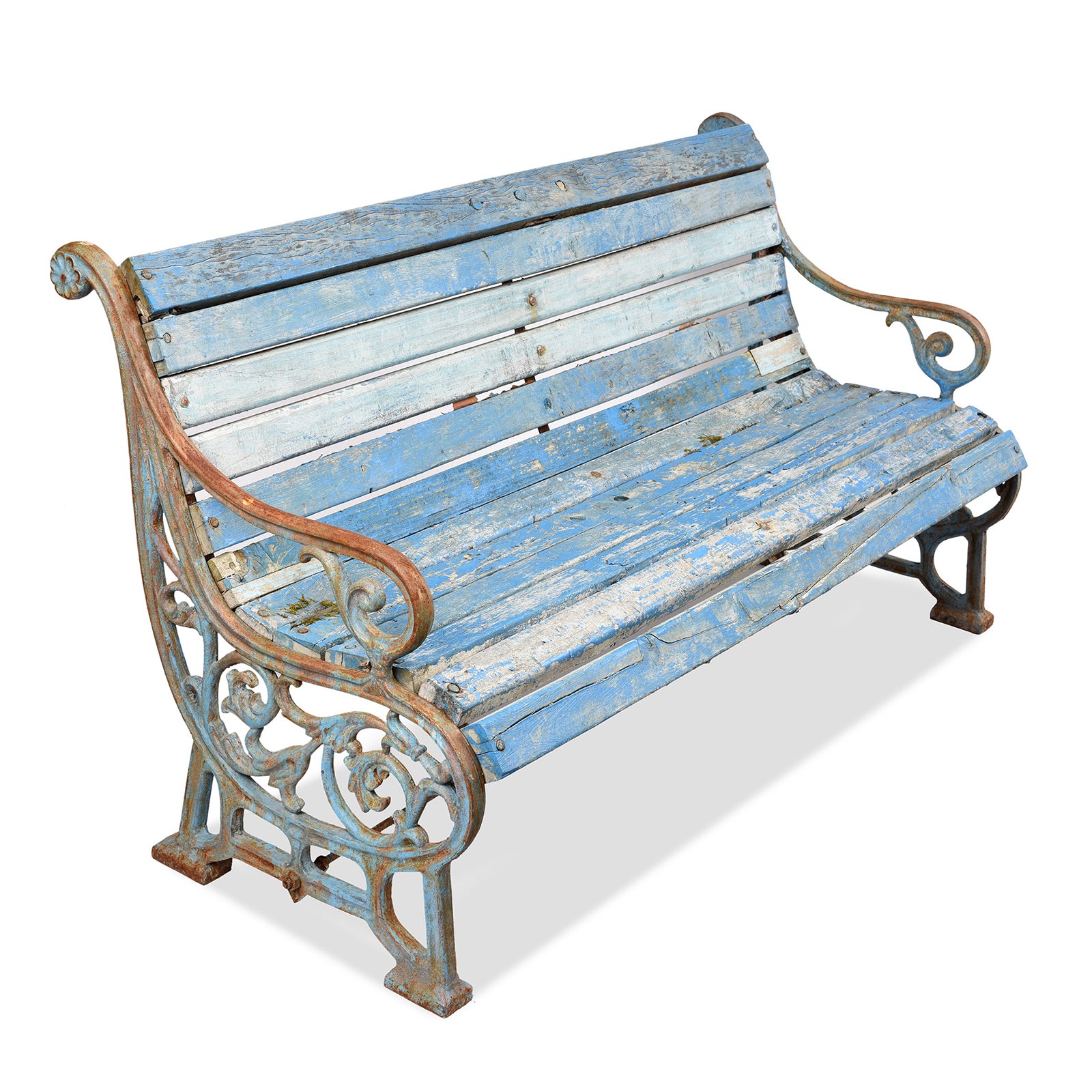 Angled View Of Cast Iron Garden Bench - Ca 1920 | Indigo Antiques