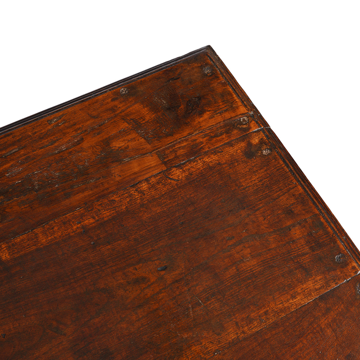 Top Detail From Antique Indian Brass Bound Teak Chest | Indigo Antiques