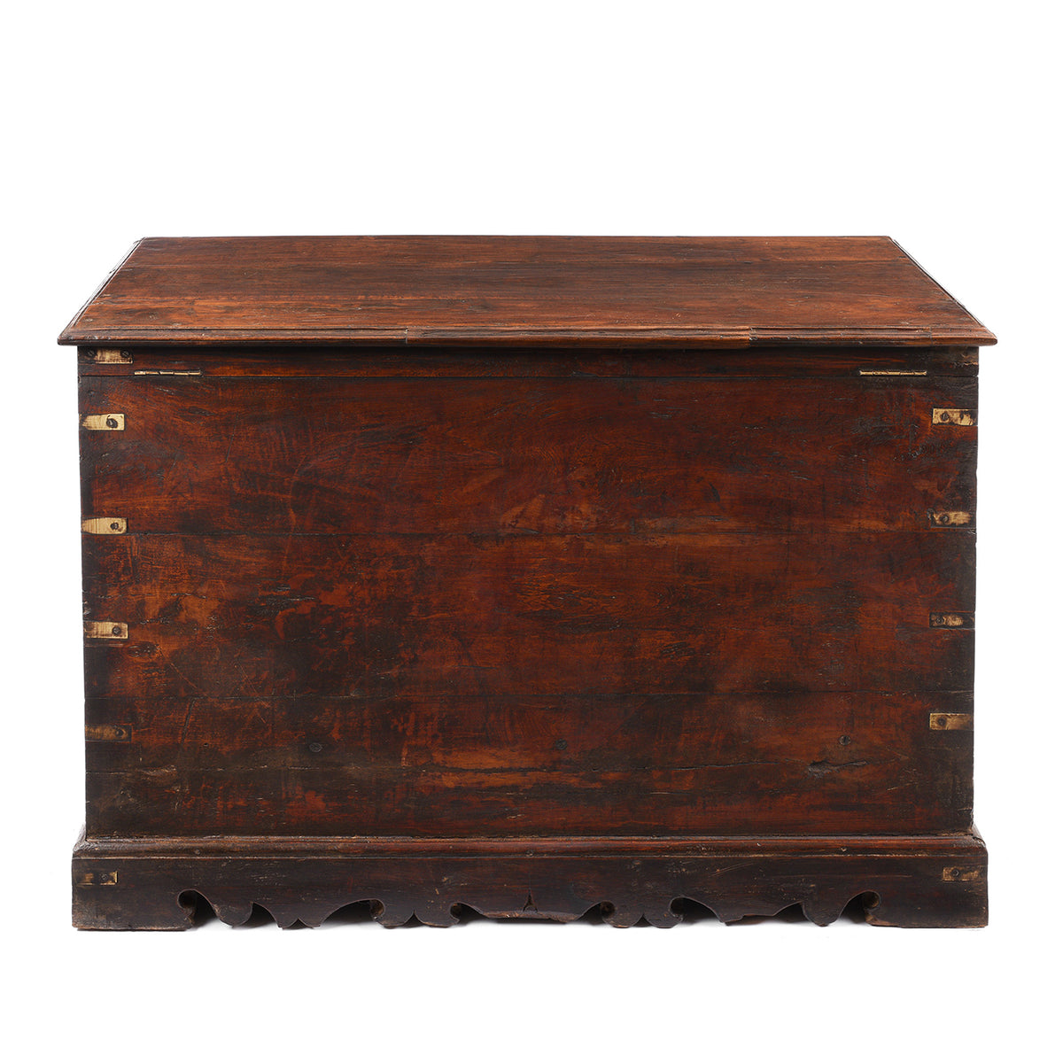 Back View Of Antique Indian Brass Bound Teak Chest | Indigo Antiques
