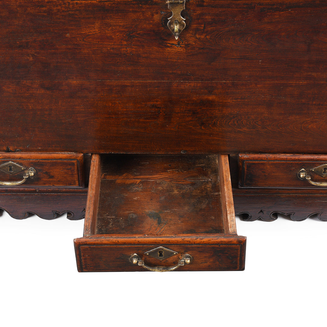 Open Drawer Interior View Of Antique Indian Brass Bound Teak Chest | Indigo Antiques
