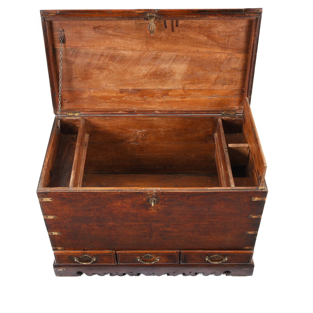 Interior Showing Compartments From Antique Indian Brass Bound Teak Chest | Indigo Antiques