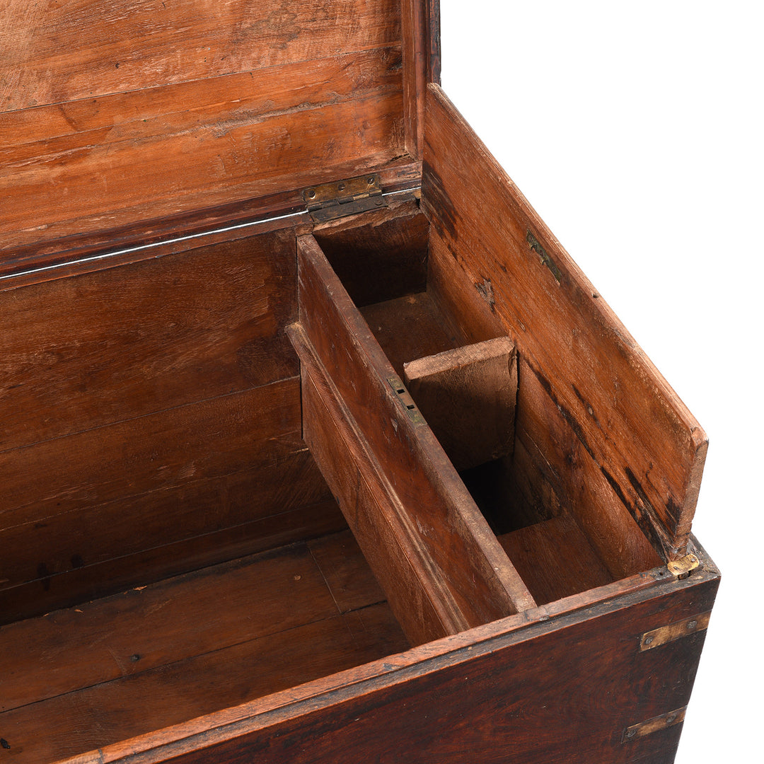 Fitted Compartment Detail From Antique Indian Brass Bound Teak Chest | Indigo Antiques