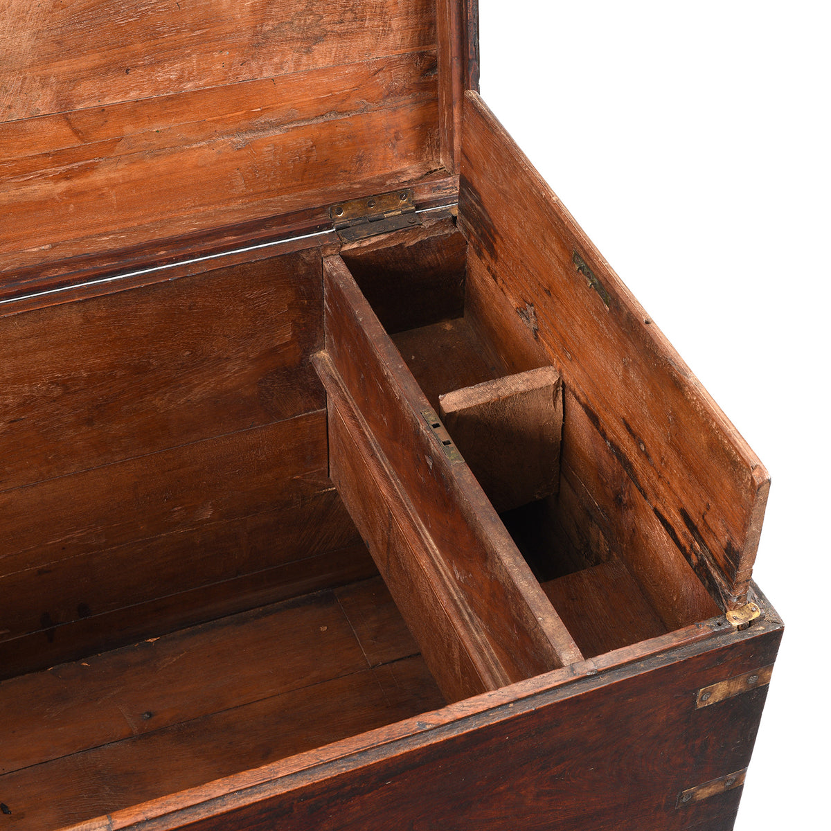 Fitted Compartment Detail From Antique Indian Brass Bound Teak Chest | Indigo Antiques