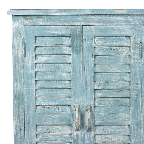 Blue Painted Louvre Sideboard Made From Reclaimed Teak
