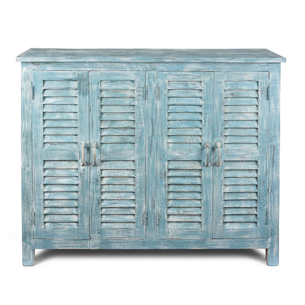 Blue Painted Louvre Sideboard Made From Reclaimed Teak