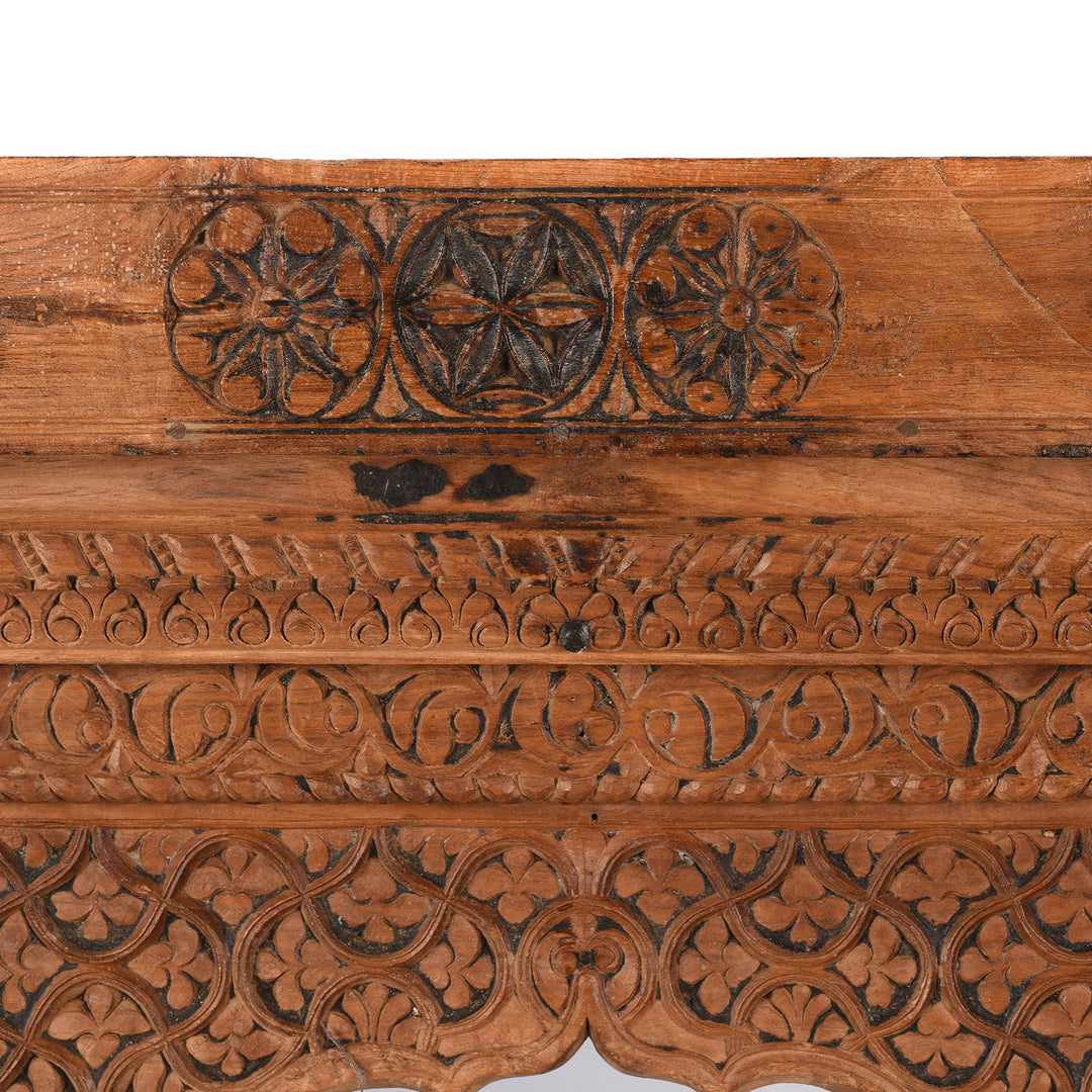 Carving Detail From Antique Teak Window Mirror From Maharashtra | Indigo Antiques