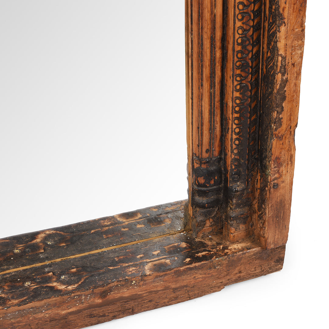 Corner Detail From Antique Teak Window Mirror From Maharashtra | Indigo Antiques