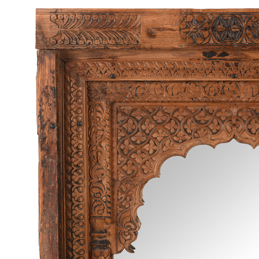Corner Detail From Antique Teak Window Mirror From Maharashtra | Indigo Antiques