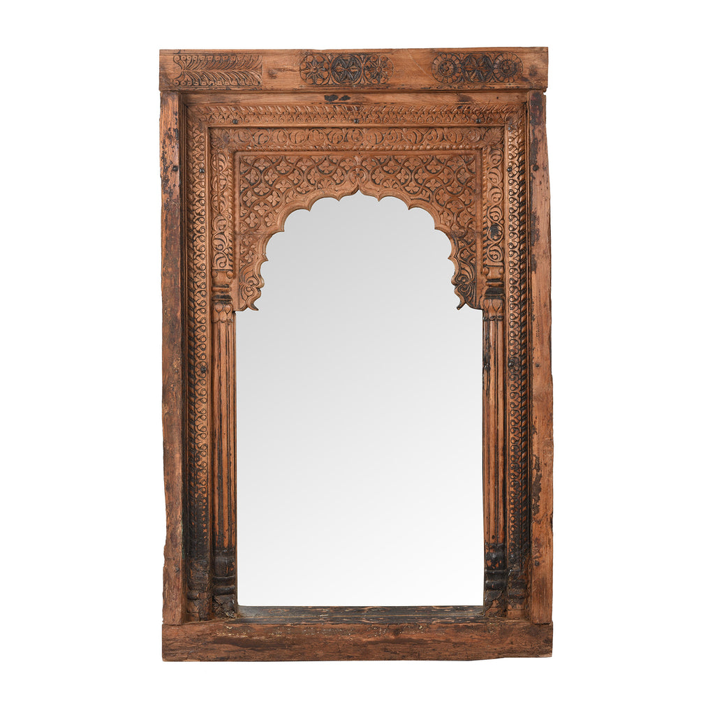 Carved Teak Window Mirror From Maharashtra - 19th Century