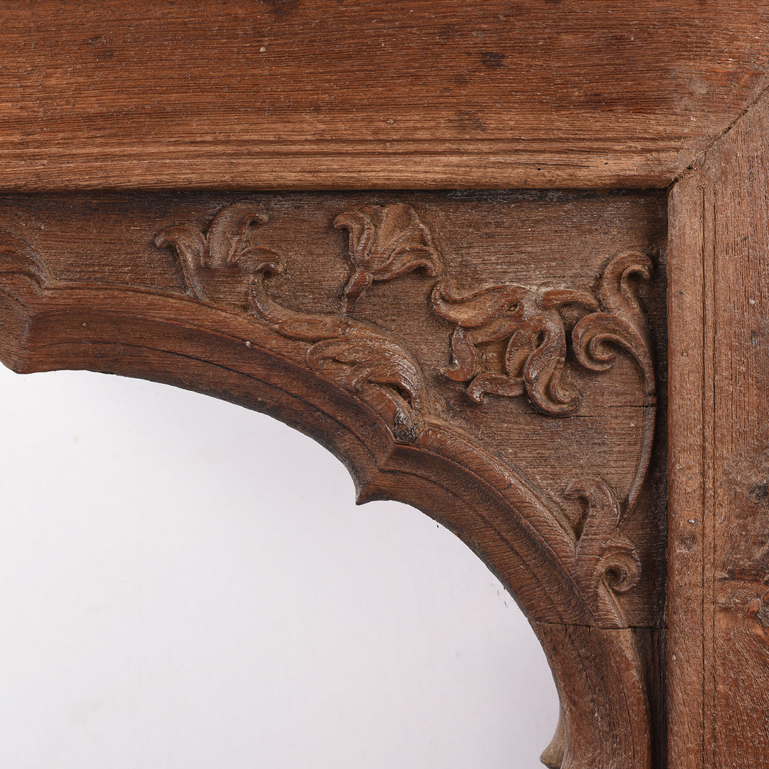 Carving detail From Antique Teak Window Frame Mirror From Madhya Pradesh - 19th Century | Indigo Antiques
