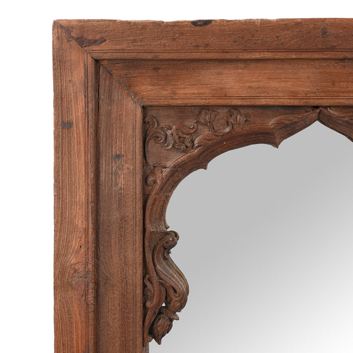 Corner Detail From Antique Teak Window Frame Mirror From Madhya Pradesh - 19th Century | Indigo Antiques