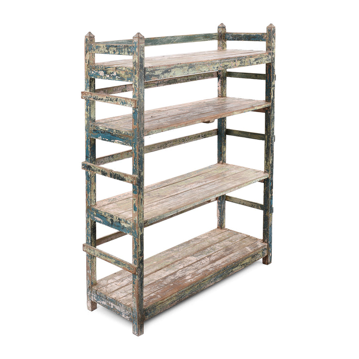 Vintage Painted Indian Teak Slatted Shelf | Indigo Antiques