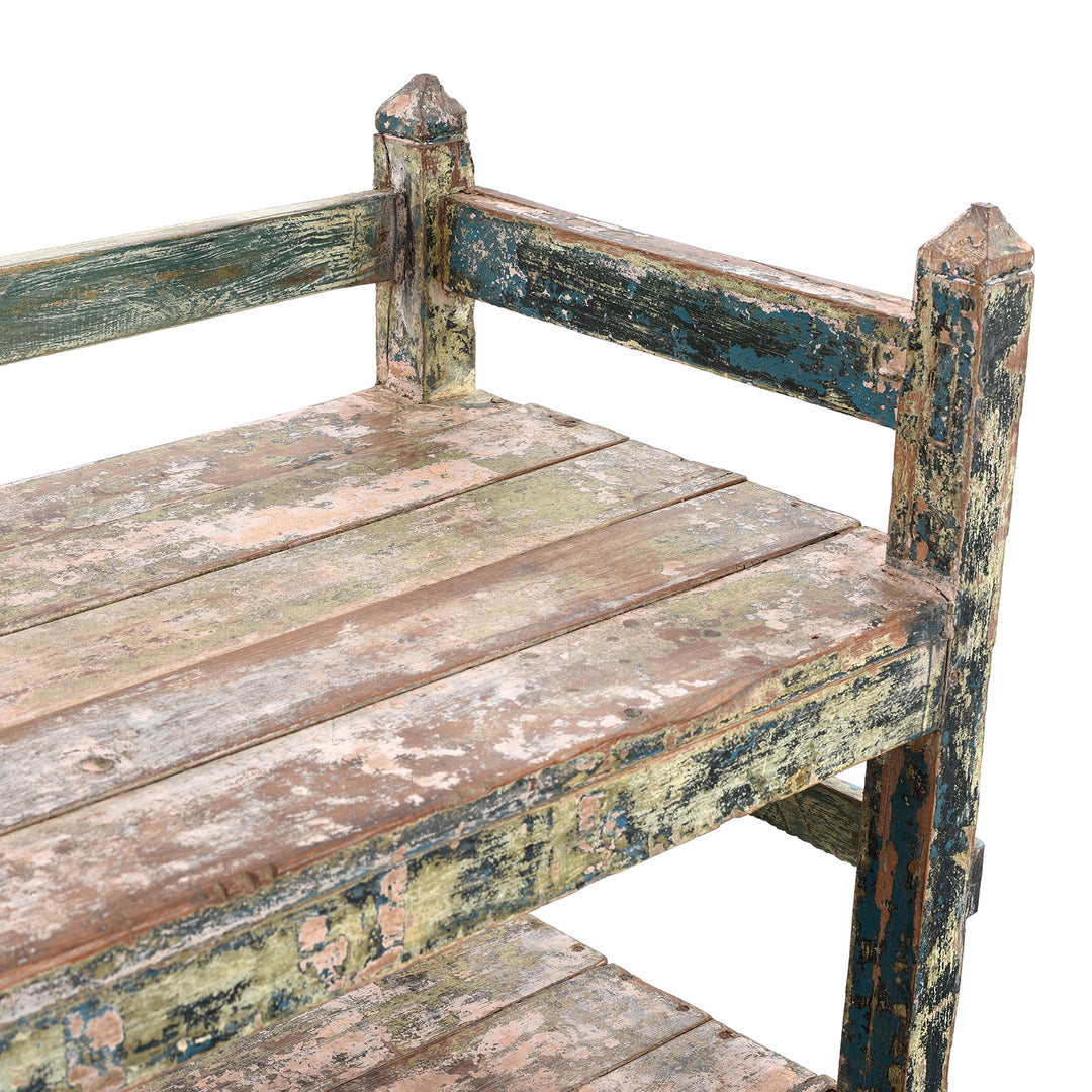 Detail From Vintage Painted Indian Teak Slatted Shelf | Indigo Antiques
