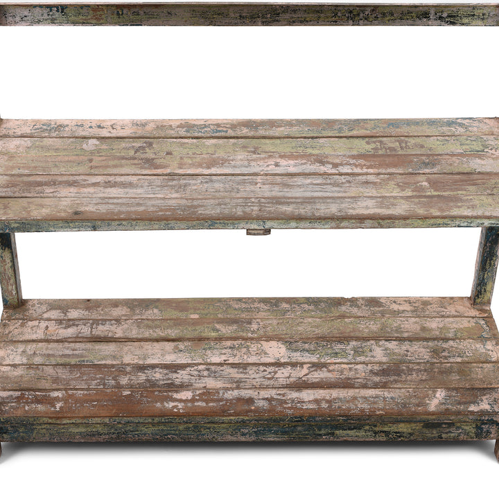 Shelf Detail From Vintage Painted Indian Teak Slatted Shelf | Indigo Antiques