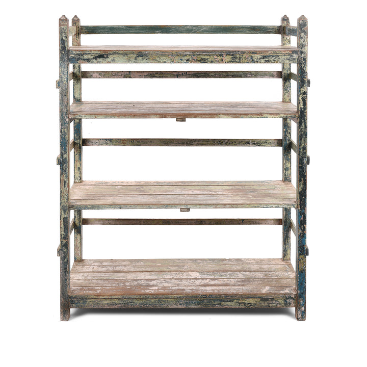 Vintage Painted Indian Teak Slatted Shelf | Indigo Antiques