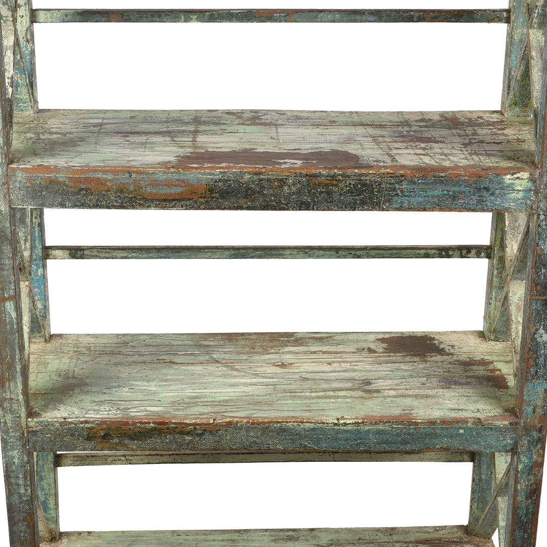 Green Painted Teak Shelf From Rajasthan - Ca 1930