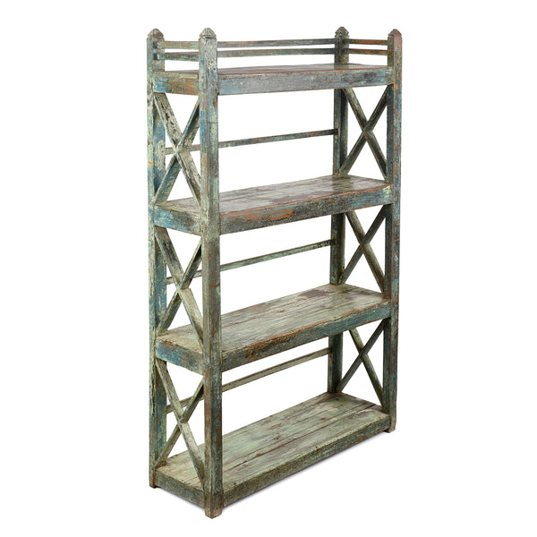Green Painted Teak Shelf From Rajasthan - Ca 1930